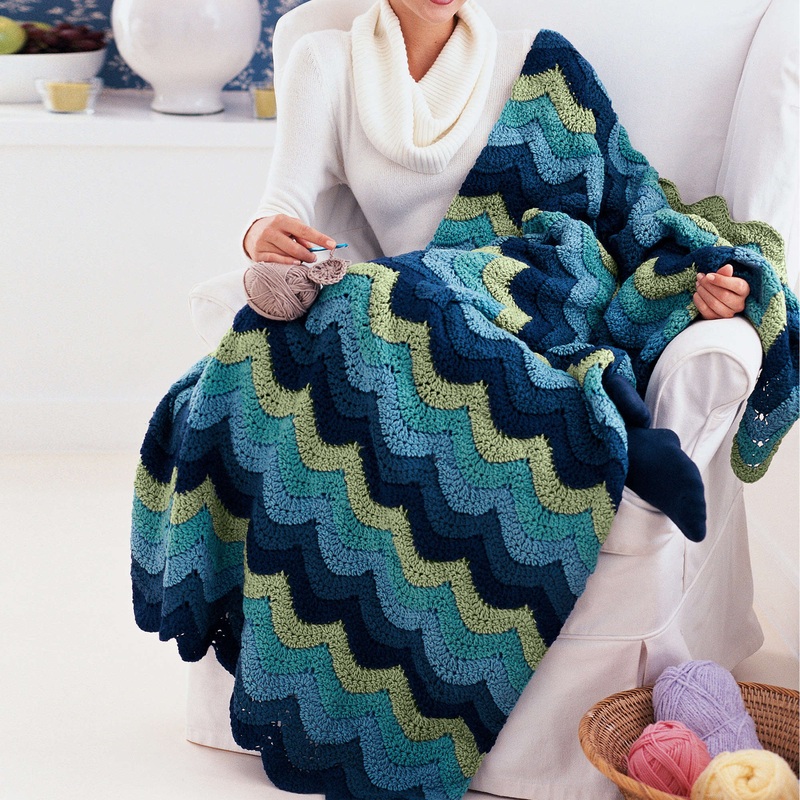 Red Heart Crochet Ocean Waves Throw