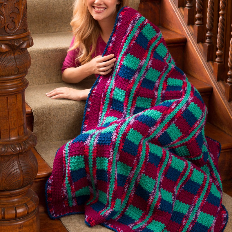 Red Heart Crochet One-Piece Stripes Throw