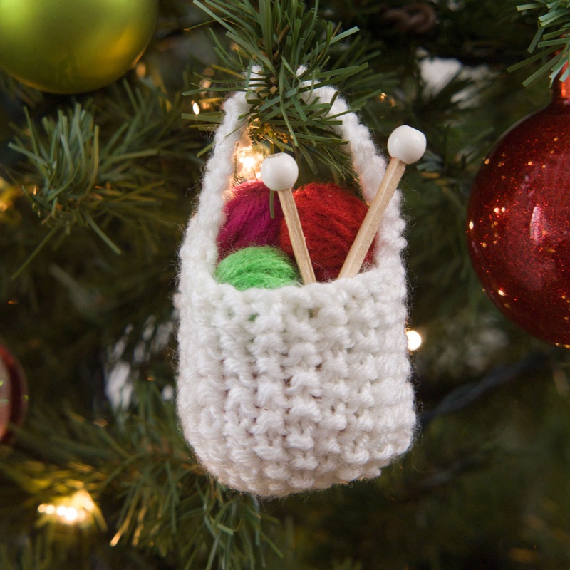 Red Heart Knit Basket of Yarn Ornament
