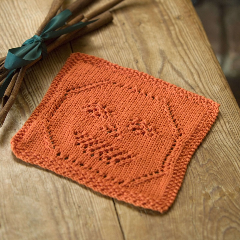 Red Heart Knit Lacy Jack-O-Lantern Dishcloth