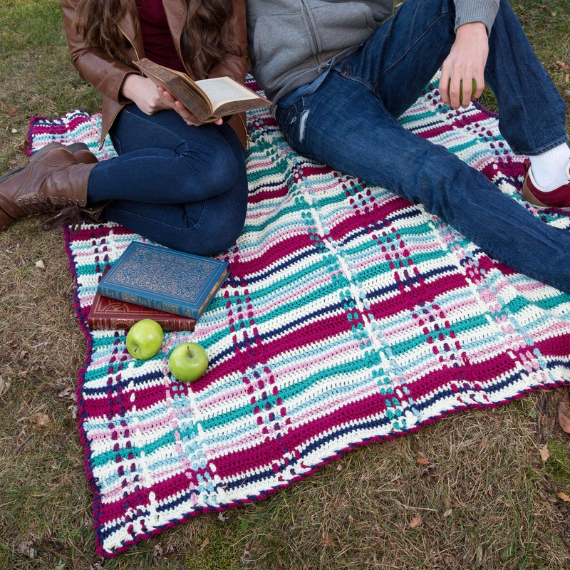 Red Heart Crochet Plaid Picnic Throw