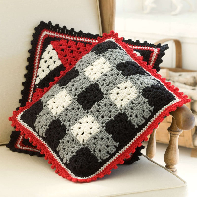 Red Heart Crochet Plaid Pillow