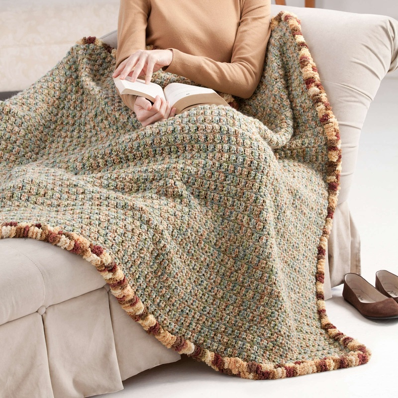 Red Heart Crochet Pomp-Edged Throw
