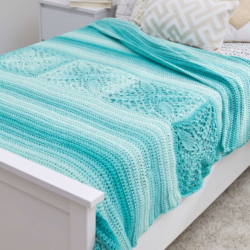 Red Heart Crochet Pretty Squares In a Row Bed Throw