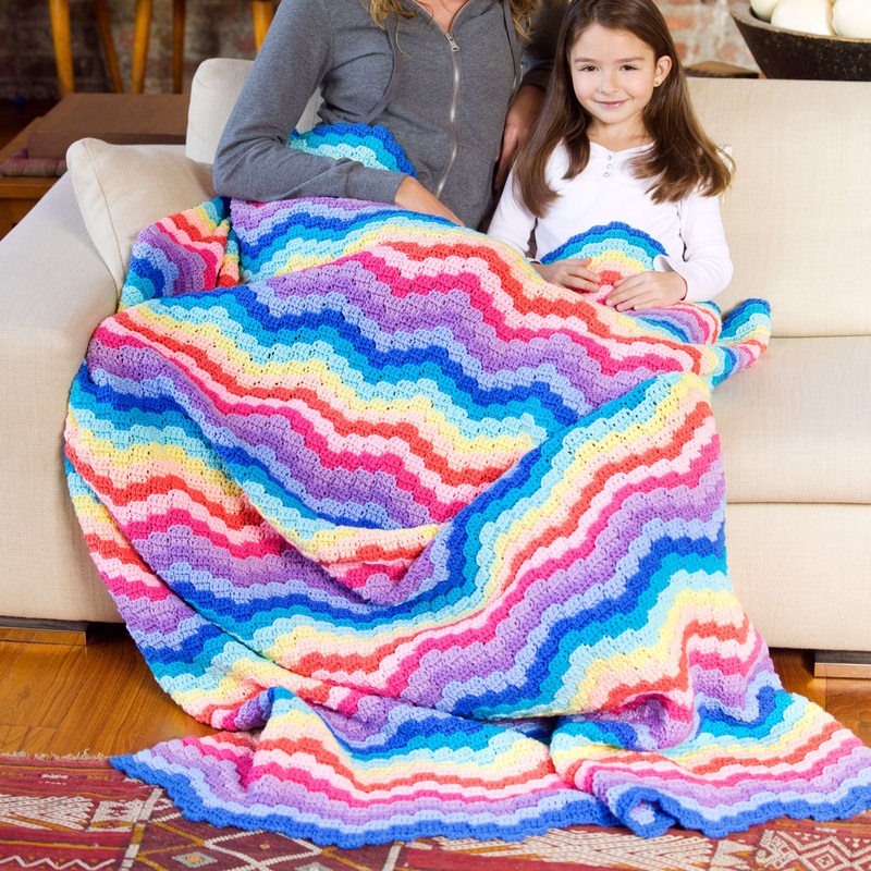 Red Heart Crochet Rainbow Waves Throw