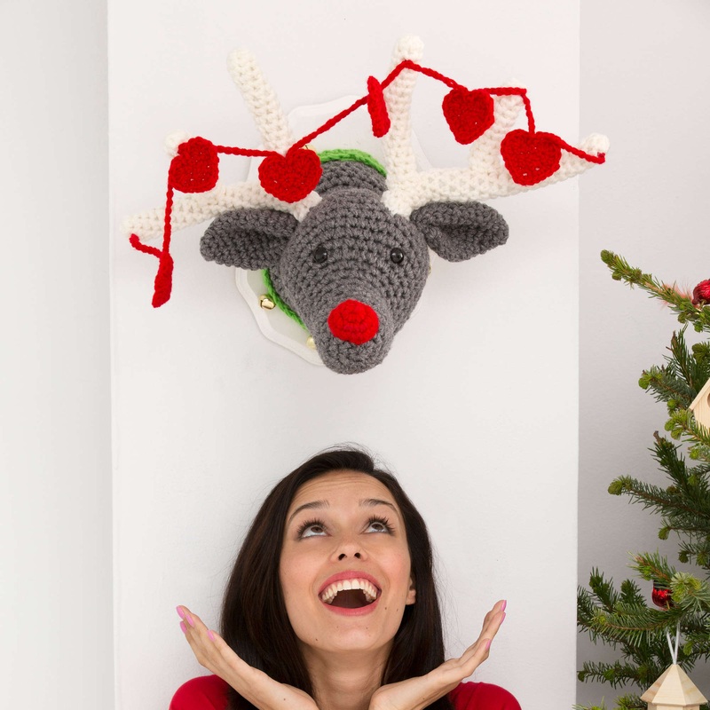 Red Heart Crochet Reindeer Wall Plaque
