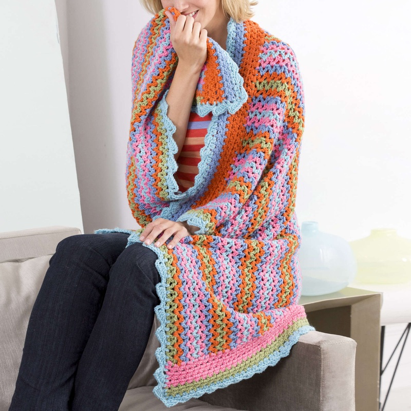 Red Heart Crochet Rickrack Stripes Throw