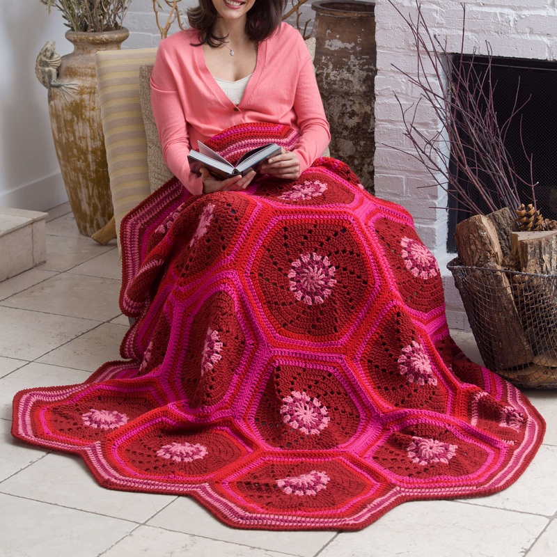 Red Heart Crochet Ruby Hexagon Throw