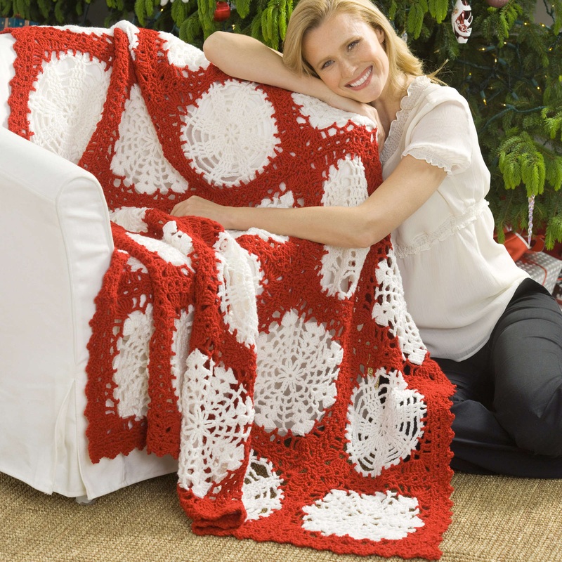 Red Heart Crochet Scandinavian Snowflake Throw