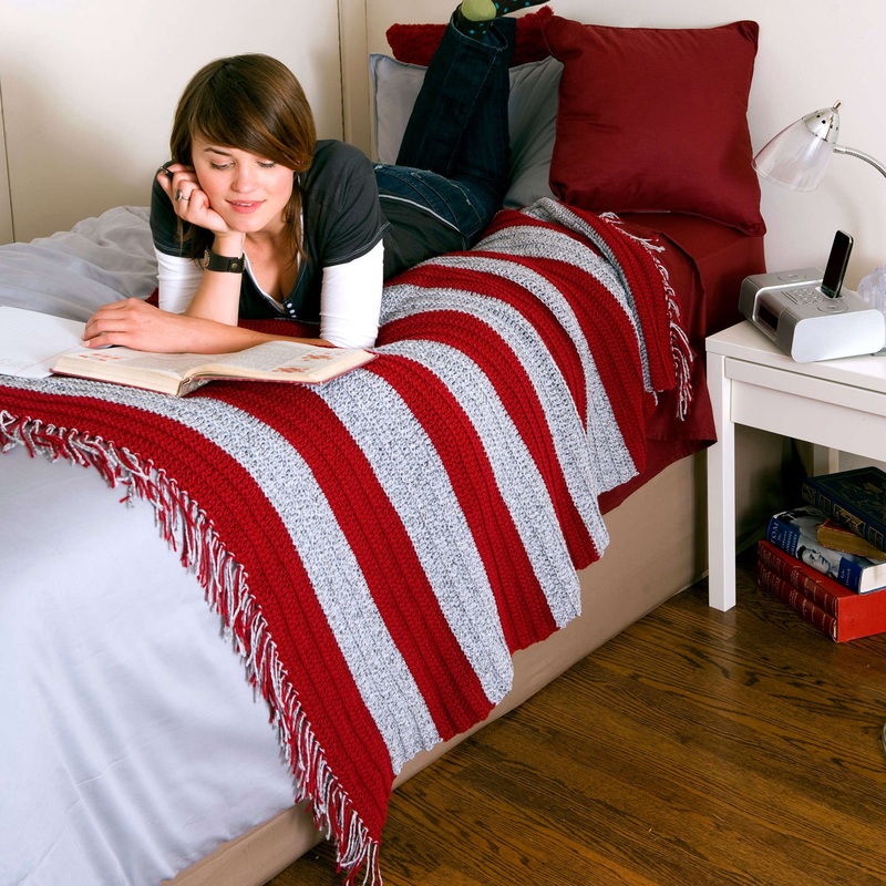 Red Heart Crochet School Spirit Tasseled Throw
