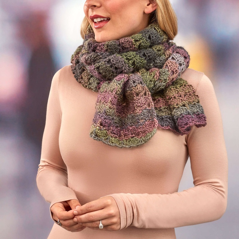 Red Heart Crochet Shaded Shells Super Scarf