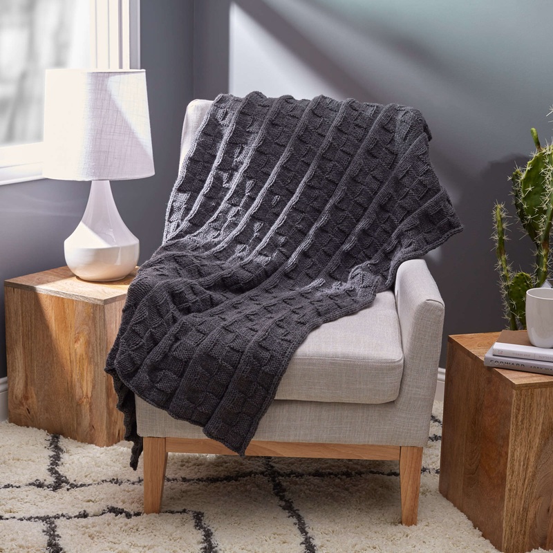 Red Heart Knit Reversible Block Throw