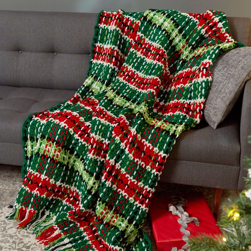 Red Heart Plaid Christmas Crochet Blanket