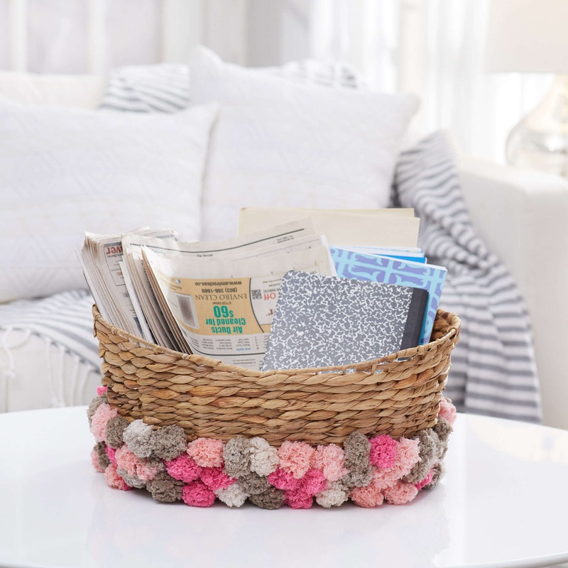 Red Heart Pompom Storage Basket