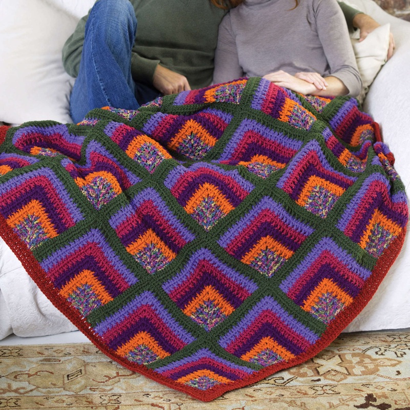 Red Heart Rich Mitered Crochet Throw