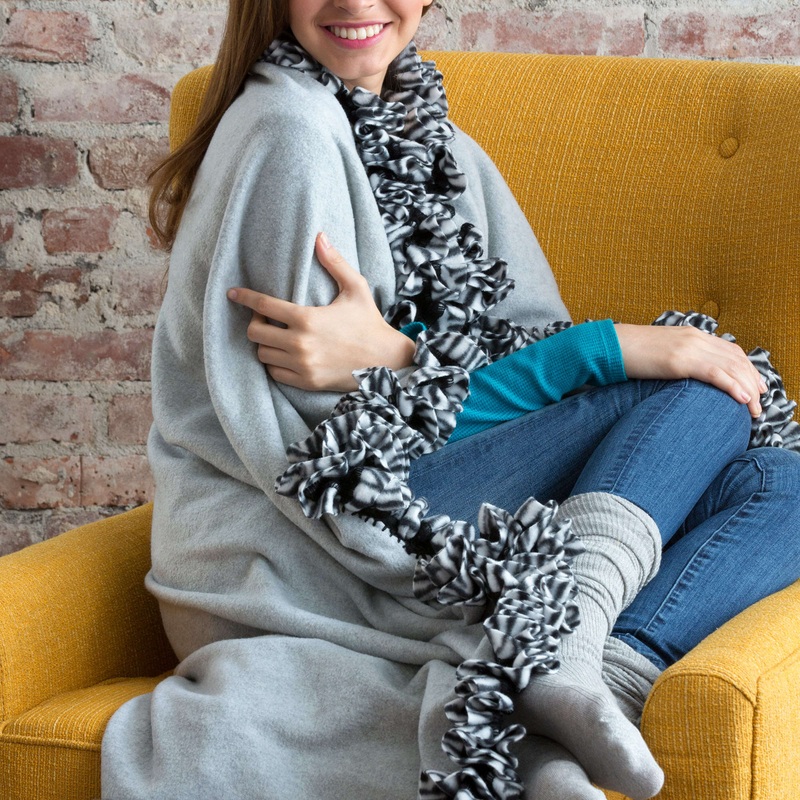 Red Heart Ruffled Fleece Knit Blanket