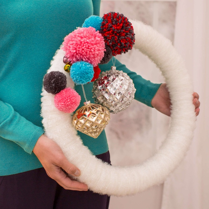 Red Heart Craft Sparkle-Wrapped Pompom Wreath