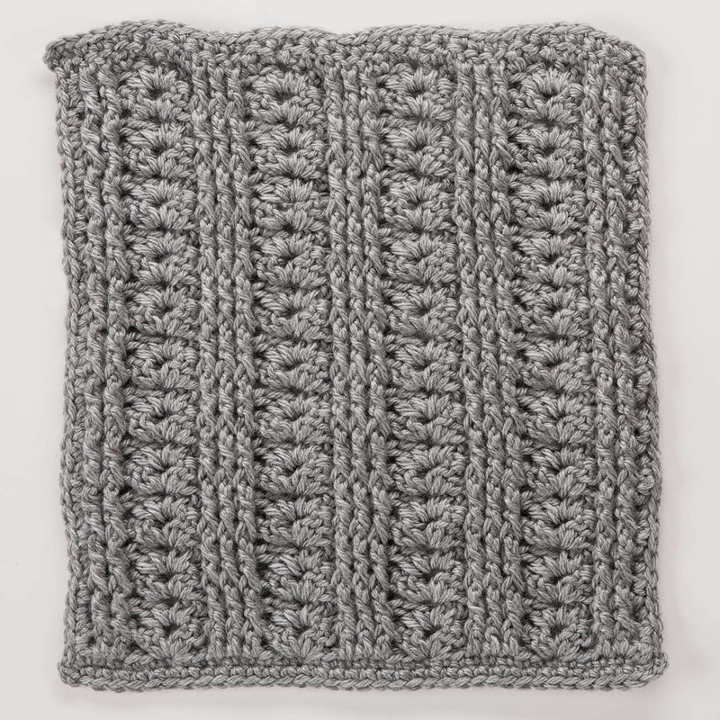 Red Heart Crochet Shells With Front & Back Post Stitches Square for Checkerboard Textures Throw