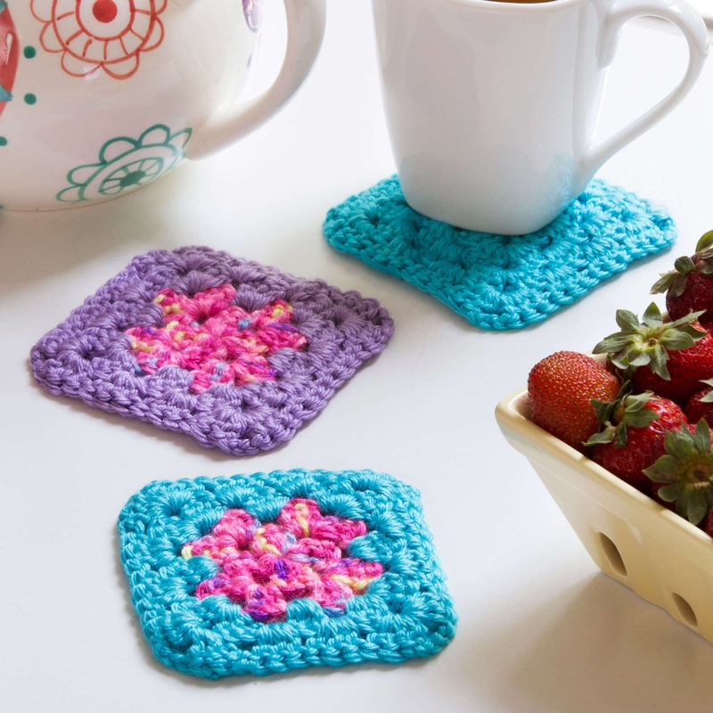 Red Heart Crochet Single Square Coasters