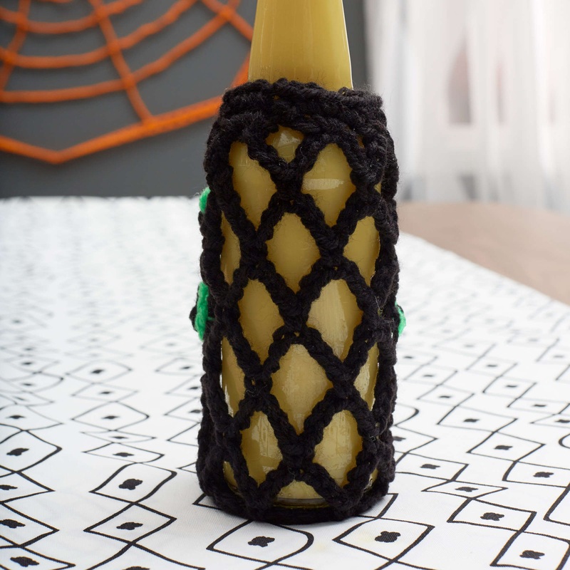 Red Heart Crochet Skull Halloween Bottle Cozy