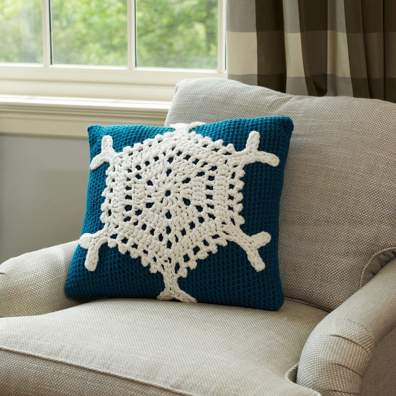 Red Heart Crochet Snowflake Pillow