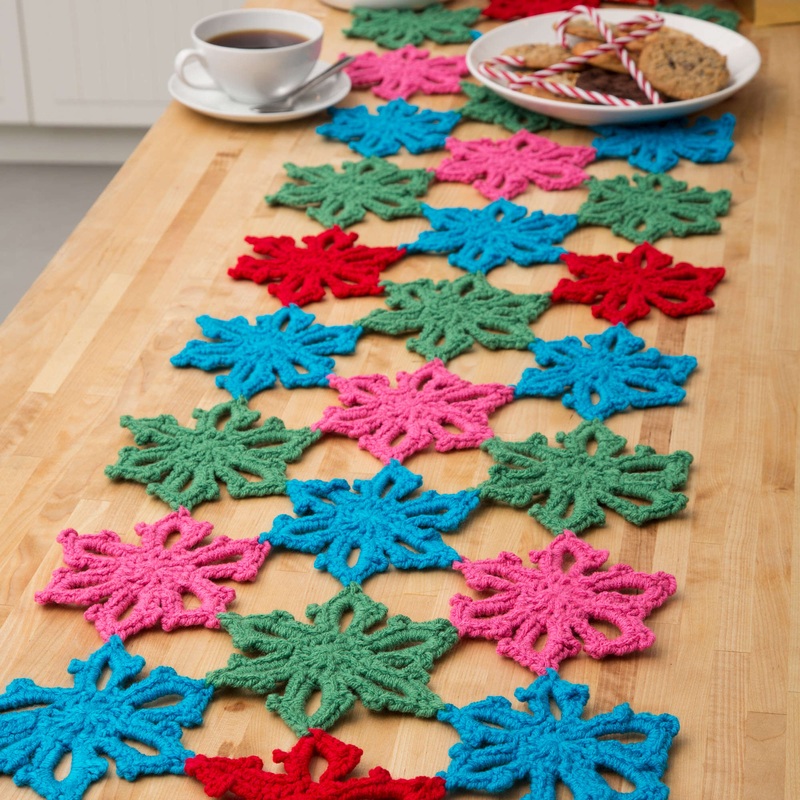 Red Heart Crochet Snowflake Table Runner