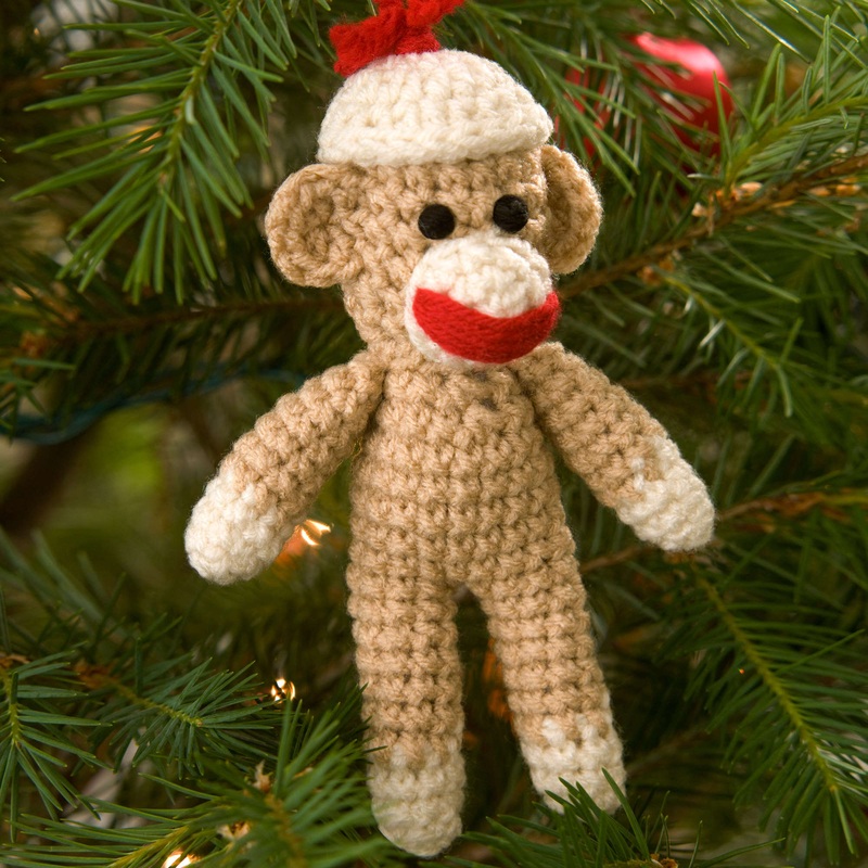 Red Heart Crochet Sock Monkey Ornament