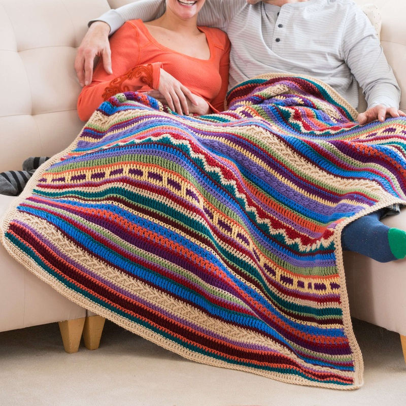 Red Heart Crochet Southwestern Rainbow Throw