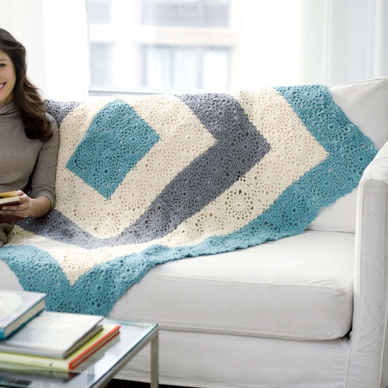 Red Heart Crochet Square Upon Square Throw