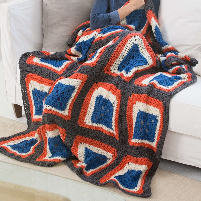 Red Heart Crochet Squared On the Side Throw