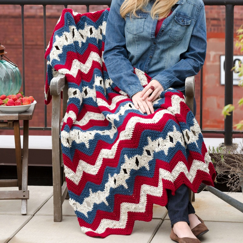 Red Heart Crochet Stars & Stripes Ripple Throw