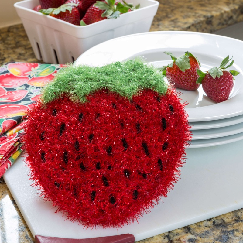 Red Heart Crochet Strawberry Sparkle Scrubby