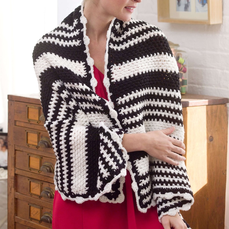Red Heart Crochet Striped Wrap Around Throw