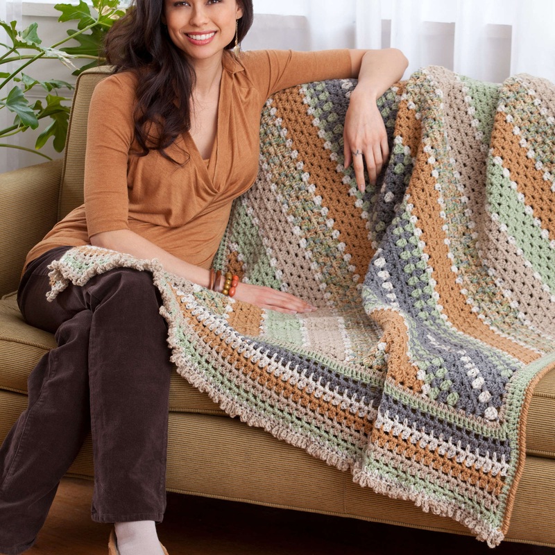 Red Heart Crochet Stripes-A-Slant Throw