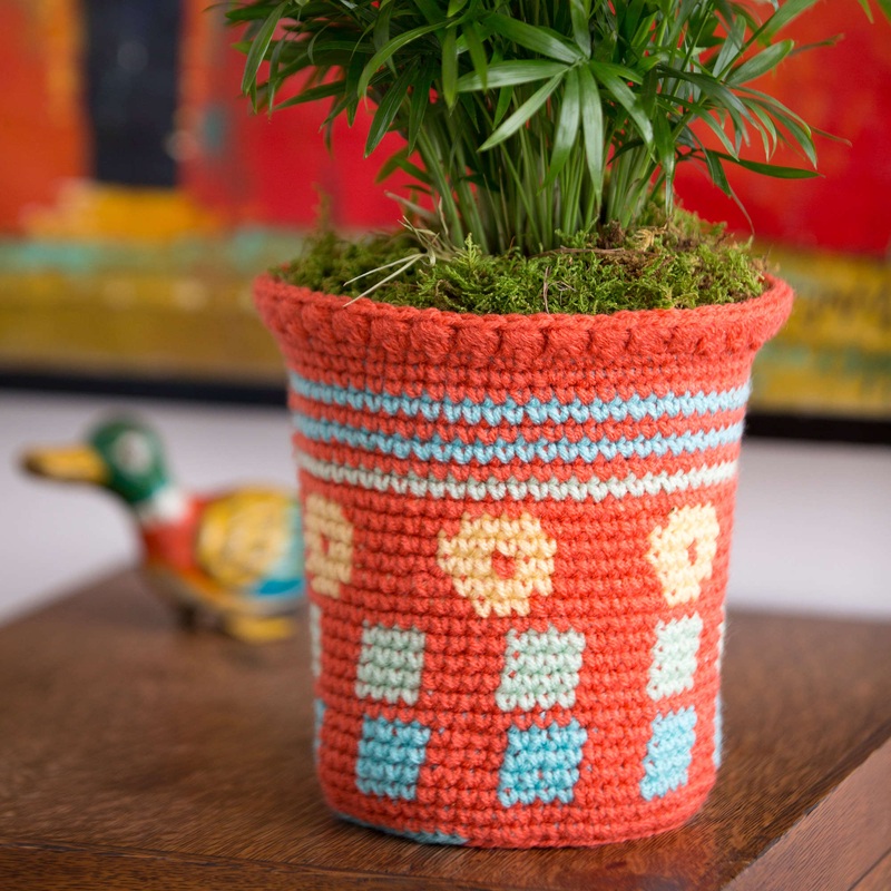 Red Heart Crochet Tapestry Flower Pot Cozy