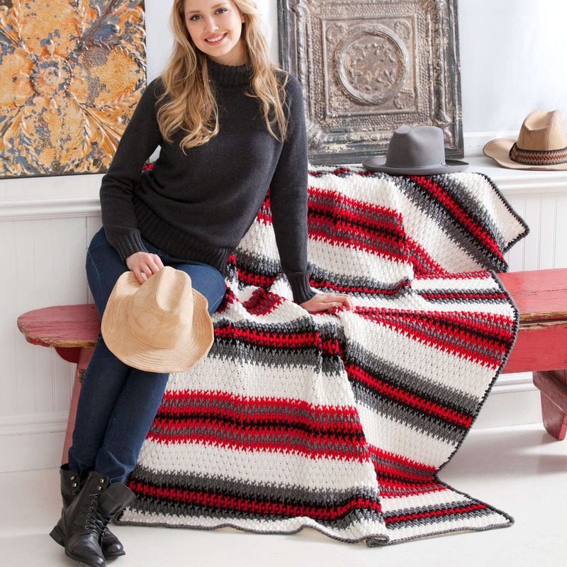 Red Heart Crochet Textured Stripes Throw