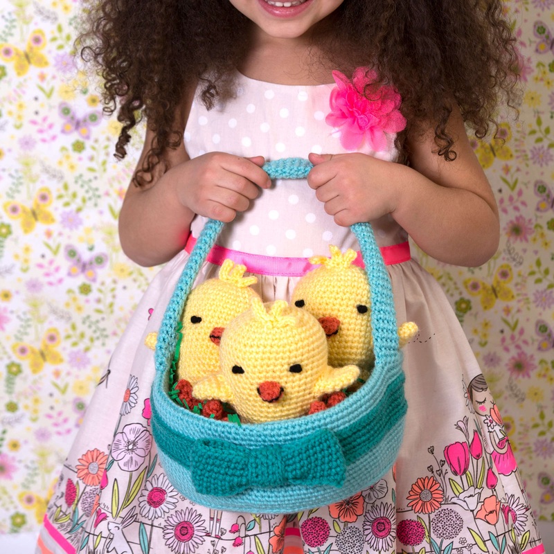 Red Heart Crochet Three Chicks In a Basket