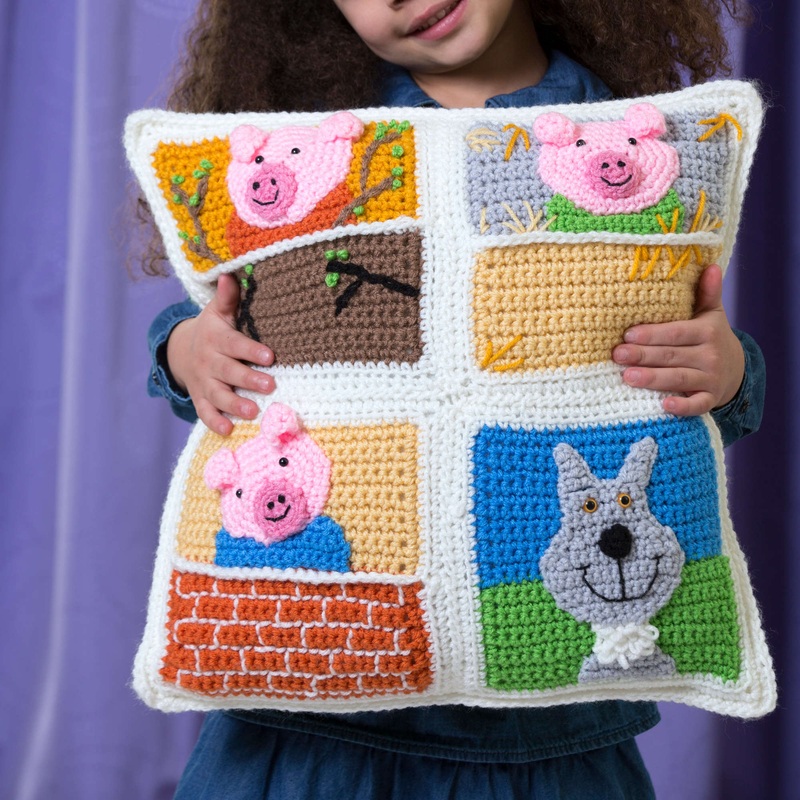 Red Heart Crochet Three Little Pigs Pillow