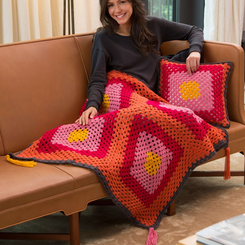 Red Heart Crochet Times Square Pillow and Throw