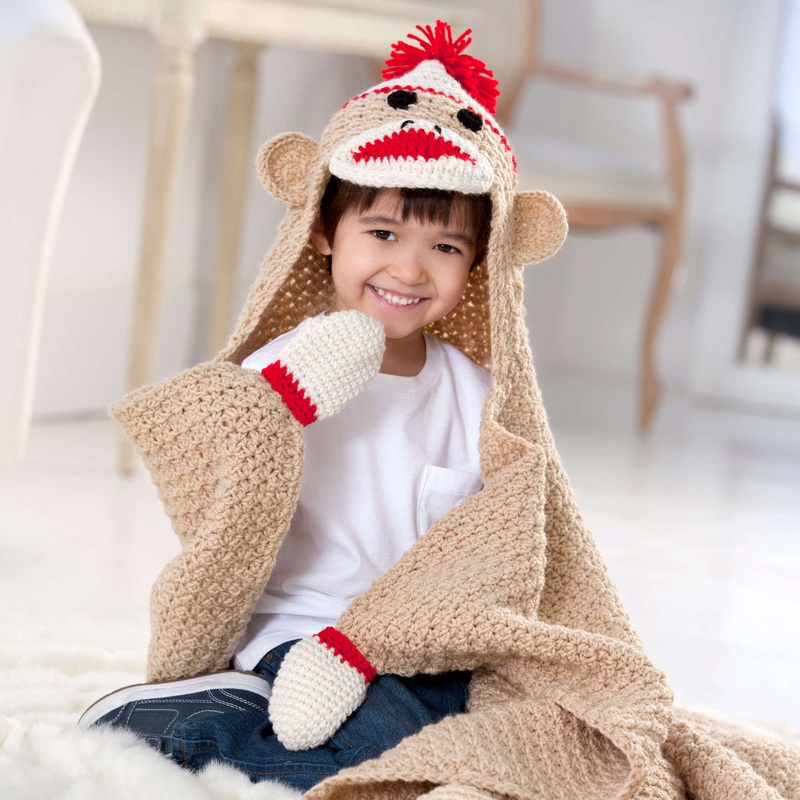 Red Heart Sock Monkey Crochet Blanket