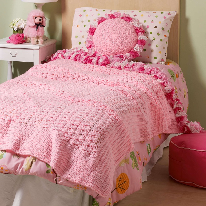 Red Heart Sweet Ruffles Crochet Blanket & Pillow