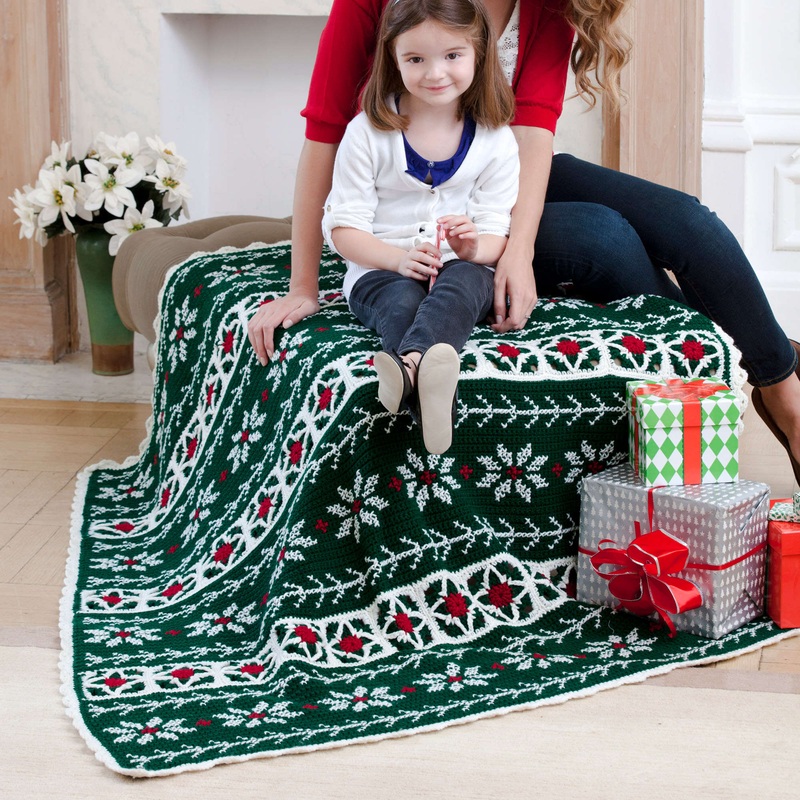 Red Heart Crochet Poinsettia Throw