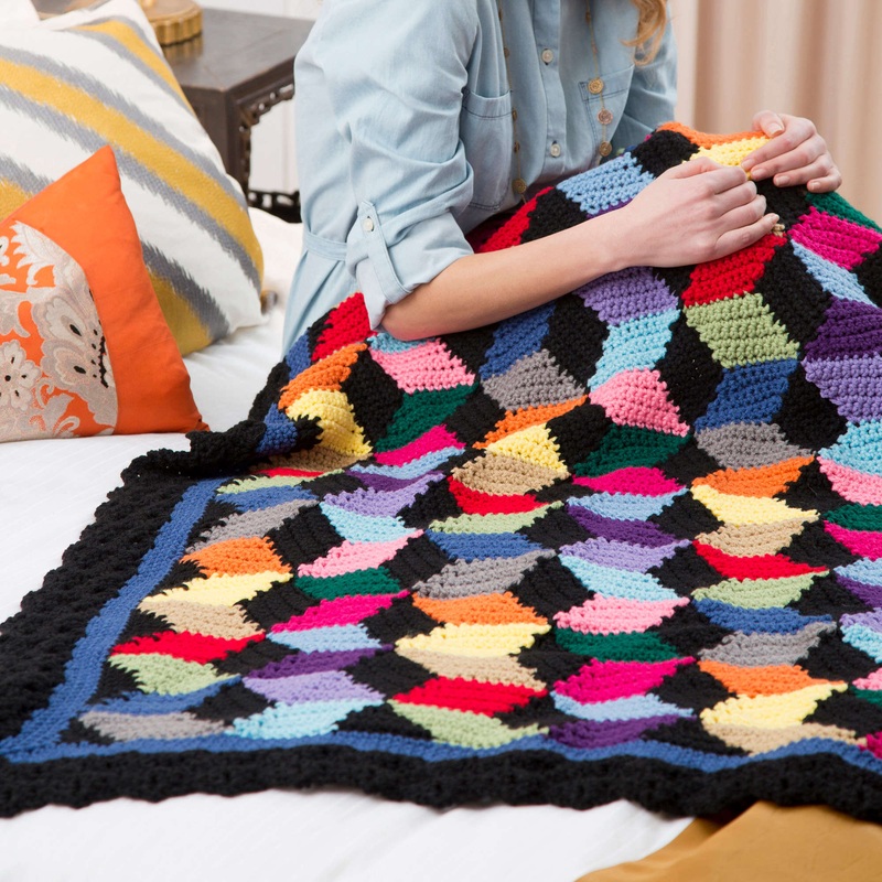 Red Heart Crochet Tumbling Blocks Throw