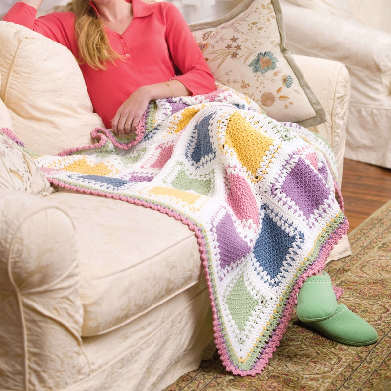 Red Heart Crochet Tunisian Color Block Throw