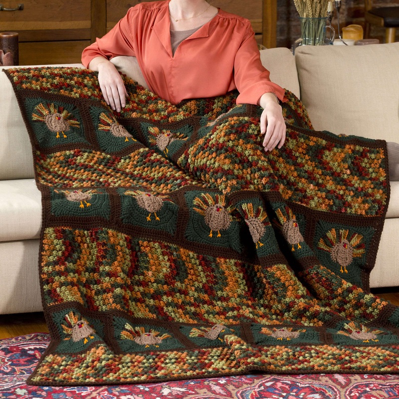Red Heart Crochet Turkey Talk Throw