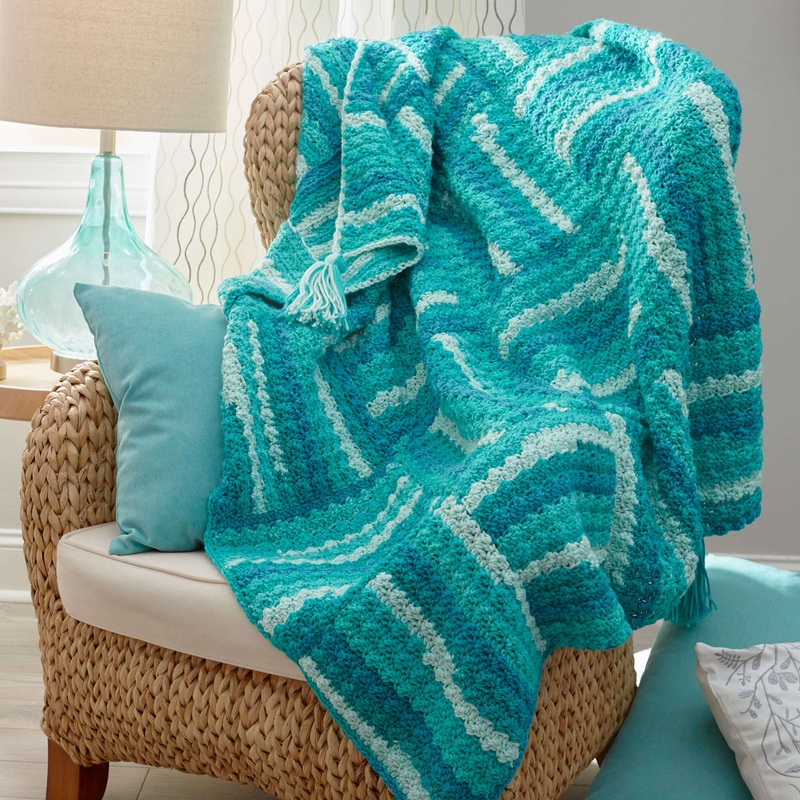 Red Heart Crochet Wavy Squares Throw