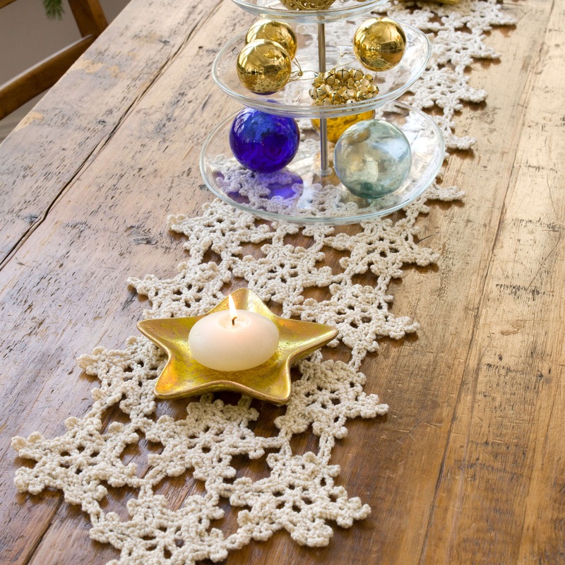 Red Heart Crochet White Snowflake Table Runner