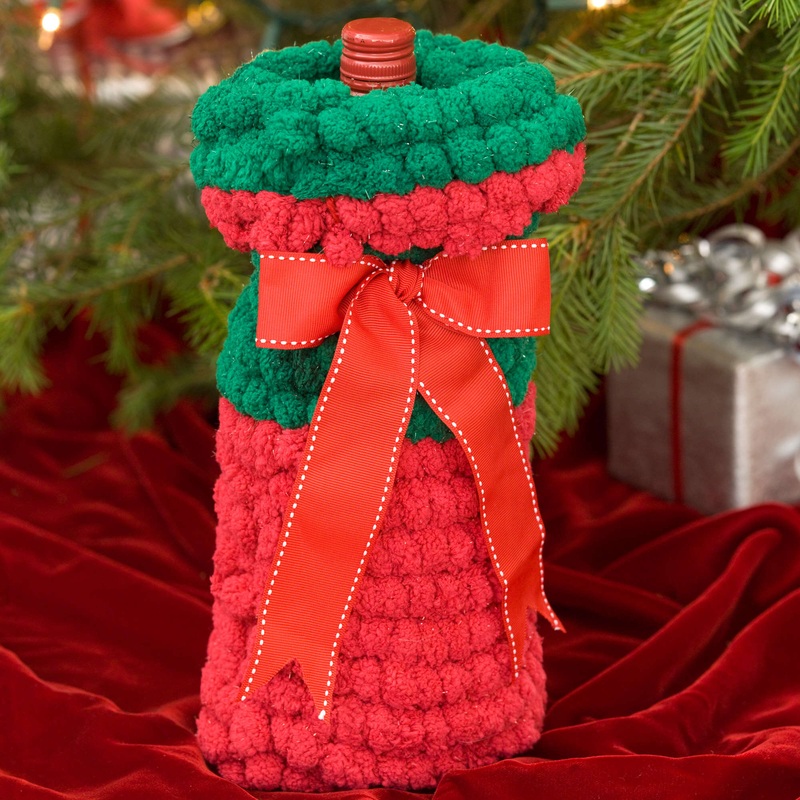 Red Heart Crochet Wine Bottle Cover