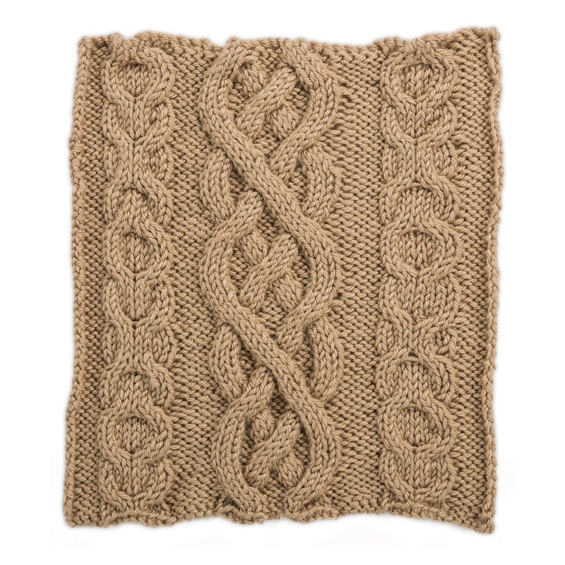 Red Heart XO Panels and Ensign’s Braid Square for Knit Your Cables Afghan