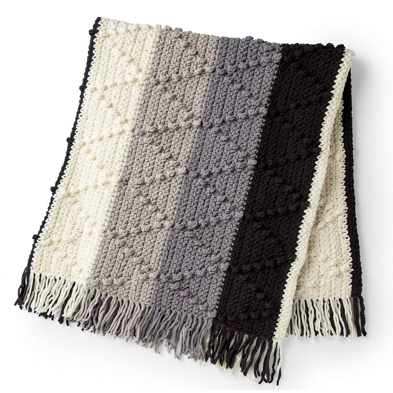 Bernat Bobble Chevron Striped Crochet Blanket